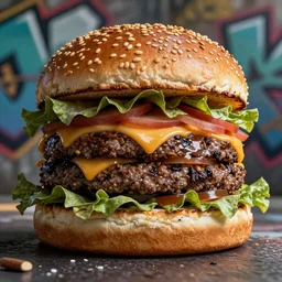 spray paint graffiti hamburger, high details, cinematic, 8k resolution, beautiful detailed, insanely intricate details, artstation trending, octane render, unreal engine,