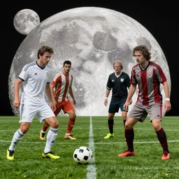 a soccer match on the moon by edgar maxence and caravaggio and michael whelan and delacroix style, artistic, intricate painting, cinematic lighting, hyper realistic, extremely detailed, establishing shot, 8 k resolution, dramatic lighting