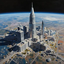 an painting of low earth orbit space city by john harris. ultra clear detailed. 8 k
