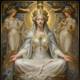 a full body portrait of a beautiful ethereal delicate suzerain mage queen meditative sacral pose catholic stages of the cross, intricate, elegant, highly detailed, digital painting, artstation, concept art, smooth, sharp focus, illustration, art by krenz cushart and artem demura and alphonse mucha