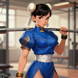 Chun li at the gym, art by Krenz Cushart, trending on Artstation, highly detailed