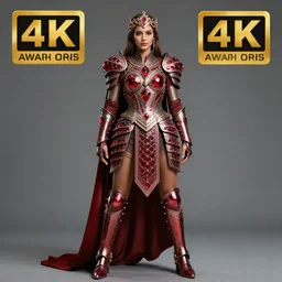 full length photo of a beautiful strong warrior queen wearing ruby encrusted armour, highly detailed, 4 k, hdr, smooth, sharp focus, high resolution, award - winning photo