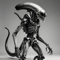 stunning fashion bw photograph of a mecha xenomorph, studio light, aperture 1. 2, zeiss lens, by h r giger