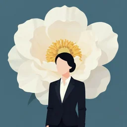 giant flower head, woman in suit, surreal, vector, minimalist, digital painting, artstation, hsiao - ron cheng