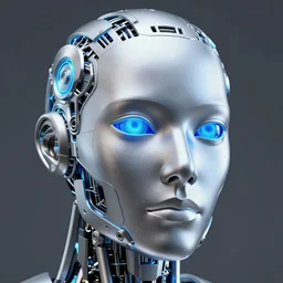 intricate 3d render, ultra detailed, of a complex robotic human face, 3 point lighting, blue rim light, silver gold red details, hexagonal mesh wire, filigree intricate details, hyperrealistic, anatomical, robotic parts, microchip, elegant, octane render, 8k post-processing