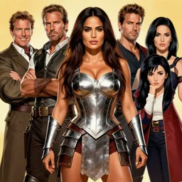 muscular beautiful salma hayek wearing armor  tombow artwork greg staples , dug stanat,  norman rockwell , christophe young eytan zana , rumiko takahashi ,HD 4k ,trending on deviantart
