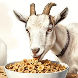 goat eating cereal, cell shading - n 4