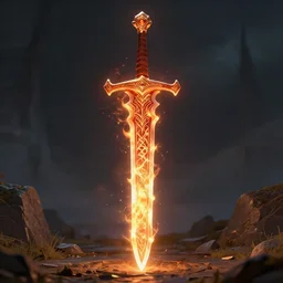 image depicting a magical fire sword, full frontal, intricate patterns all over the sword RPG item image, concept art, D&D, fantasy
