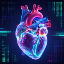 organ, medical heart!!! anatomy, microdot pixels, neon glowing, bioluminiscent, scifi, lines, tron legacy, substance painter, heart, medical heart!, tron lines, cybertron, artstation, by beeple, halo, vaporwave, matrix, by tsutomu nihei, anatomic heart! by artgerm