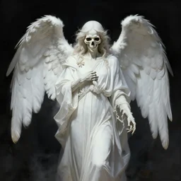 the angel of death in white robes, digital art, by gerard brom and zdzisław beksinski