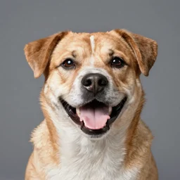 studio photography of a smiling happy dog, detailed face, 8 k