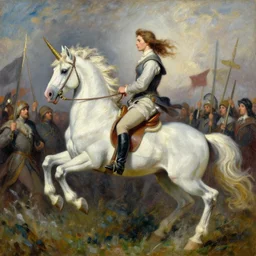 wil wheaton wesley crusher riding a unicorn into battle impressionist oil painting fantasy 1 5