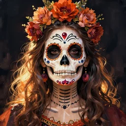 Illustration of a sugar skull day of the dead girl, art by ralph horsley