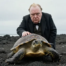 An astonished Winston Churchill discovers the first turtle ever in Galapagos, national geographic, XF IQ4, fstop8, ISO 200, 1/160s, 4k, 8K, RAW, directed gaze