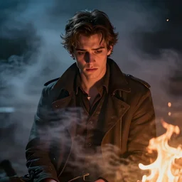 sad prince charming, cinematic, smoke and fire, moody light, painterly style. - 4