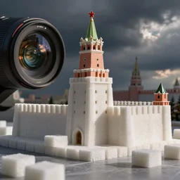 kremlin made of sugar cubes. 40mm lens realistic photo shot