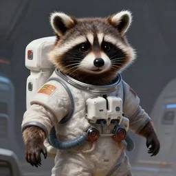 closeup portrait anthropomorphic furry raccoon mass effect astronaut standing in a spaceship, confident action pose, digital painting, concept art, matte, sharp focus, volumetric lighting, illustration, artgerm, wlop, craig mullins, octane