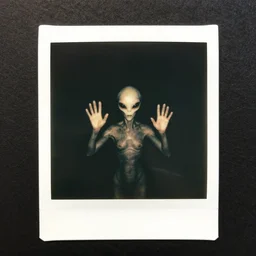 Polaroid of a alien to encounter with the lost ones if they were in a dark zone hands up