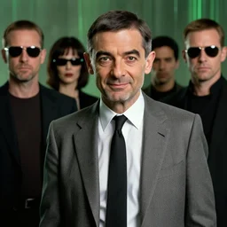 4 k film still of mr bean, very detailed, photorealistic, realism, unreal engine, mr bean as neo in movie the matrix