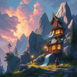photo cartoon illustration comic manga painting of montain environement : 6 fantasy environement, digital painting, volumetric lighting by feng zhu, 3 d alejandro alvarez alena aenami artworks in 4 k beeple, by thomas kinkade hearstone league of legends dofus overwatch