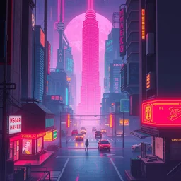 cyberpunk art by james gilleard, cgsociety, retrofuturism, synthwave, cityscape, 2 d game art