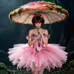 A fairy princess with a tattered pink tutu, mushroom umbrella, moss, dewdrops, watercolor, dramatic lighting, cinematic, establishing shot, extremely high detail, foto realistic, cinematic lighting, pen and ink, intricate line drawings, by Yoshitaka Amano, Ruan Jia, Kentaro Miura, Artgerm, post processed, concept art, artstation, matte painting, style by eddie mendoza, raphael lacoste, alex ross,