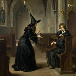 a story about a witch begging for her life in a church, victorian painting, by simon stalenhag, by picasso, by jean honore fragonard, by edward hopper