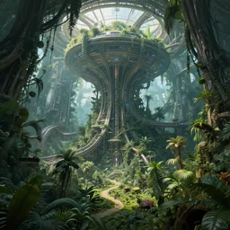 epic, ultra detailed, hyper - real alien jungle by greg rutkowski inside a giant research facility by zaha hadid