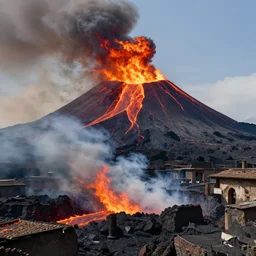 pompeii volcano scene, dramatic scene, fire and lava and ash, 8 k, trending on artstation