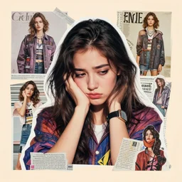 a beautiful aesthetic!!! pop art collage! portrait of a depressed girl, made in a magazine clipping collage style, cutout, clippings of a fashion magazine, made by a depressed art student