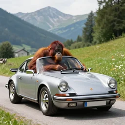 “an orang-utan driving a classic Porsche through the Austrian mountains”