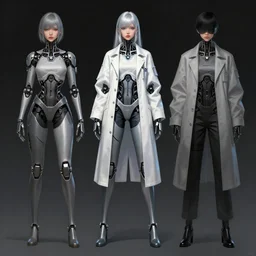 a full body concept art of scientist android girl with silver hair by artgerm and wlop
