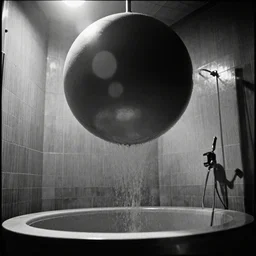 movie still of mathematical shower with a gigantic flying sphere, cinestill 8 0 0 t black and white, by andrei tarkovsky, heavy grain, high quality, high detail, ultra wide lens, cinematic composition, dramatic light, lens flares, anamorphic - w 1 0 0 0