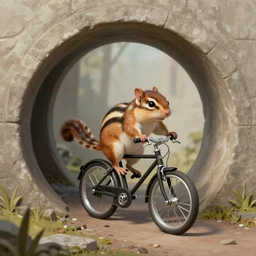A chipmunk riding a bike through a portal. Detailed digital matte painting in the style of simon stalenhag