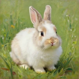 oil painting, littlest pet shop fuzzy cute bunny in field, close up, noel coypel, emile eisman - semenowsky, edouard bisson