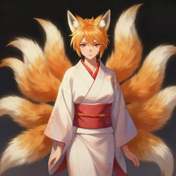 An beautiful digital painting of a woman with fox ears and nine tails wearing a kimono, by Stanley Artgerm Lau, WLOP, Rossdraws, James Jean, Andrei Riabovitchev, Marc Simonetti, and Sakimichan, tranding on artstation