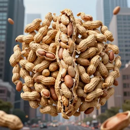 peanuts in the city, photorealistic, highly detailed, sharp focus, vivid, symmetrical, random, convoluted, mind - blowing, creative, fully functional, physics defying, amazing, cool, atmospheric