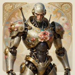 portrait of a angry, robot steampunk, floral! horizon zero dawn machine, intricate, elegant, highly detailed, ray tracing, digital painting, artstation, concept art, smooth, sharp focus, illustration, art by artgerm and greg rutkowski and alphonse mucha, 8 k