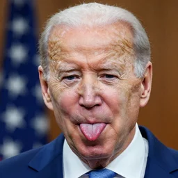 closeup of Joe Biden looking down with his tongue sticking out
