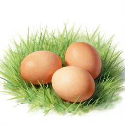 three eggs sitting on grass in the style of rembrandt