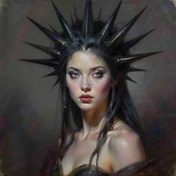 a beautiful woman with spikes for hair, painted by artgerm and tom bagshaw, fantasy art, dramatic lighting, highly detailed oil painting