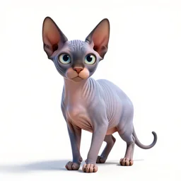 colorful sphynx cat, stylized pixar-style 3d render, full body, isolated on a pure white background, centered, entire subject in frame, sharp focus, soft studio lighting