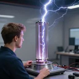 man + tesla coil lightning, photo, detailed, 4 k