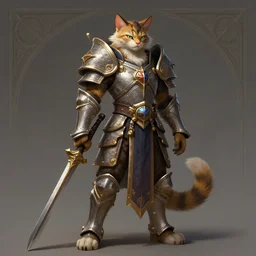 full body photograph of a male anthropomorphic cat fursona paladin, tom cat, deadly, deep focus, intricate, elegant, highly detailed, digital painting, artstation, concept art, matte, sharp focus, illustration, d & d, fantasy, hearthstone, art by artgerm and greg rutkowski and alphonse mucha