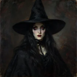 witch with haunting eyes, victorian painting