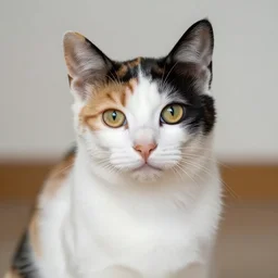 an [ [ [ [ calico ] ] ] ] white black kitty front view blinking : : 1