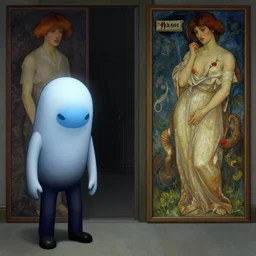 imposter from amongus by greg rutkowski and alphonse mucha, sharp focus, matte