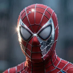 peter parker as a broken jason mask portrait, lens flare, deep focus, rain, d & d, intricate, elegant, highly detailed, photo, artstation, blade runner, 8 k, sharp focus, octane, unreal engine 5, global illumination, radiant