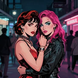 a colorful comic noir illustration of doomed lovers in new orleans by queens of the stone age, by sachin teng, dark vibes, pastel lighting, cinematic, depth of field, 8 k, high contrast