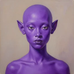 a beautiful painting of a vibrant purple skinned hadozee with narrow features, by craig mullins, featured on artstation